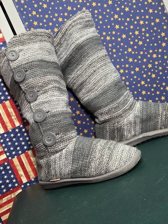 Muk Luks Shoes - **Muk Luks Gray Knit Button-Accent Winter Boots**
